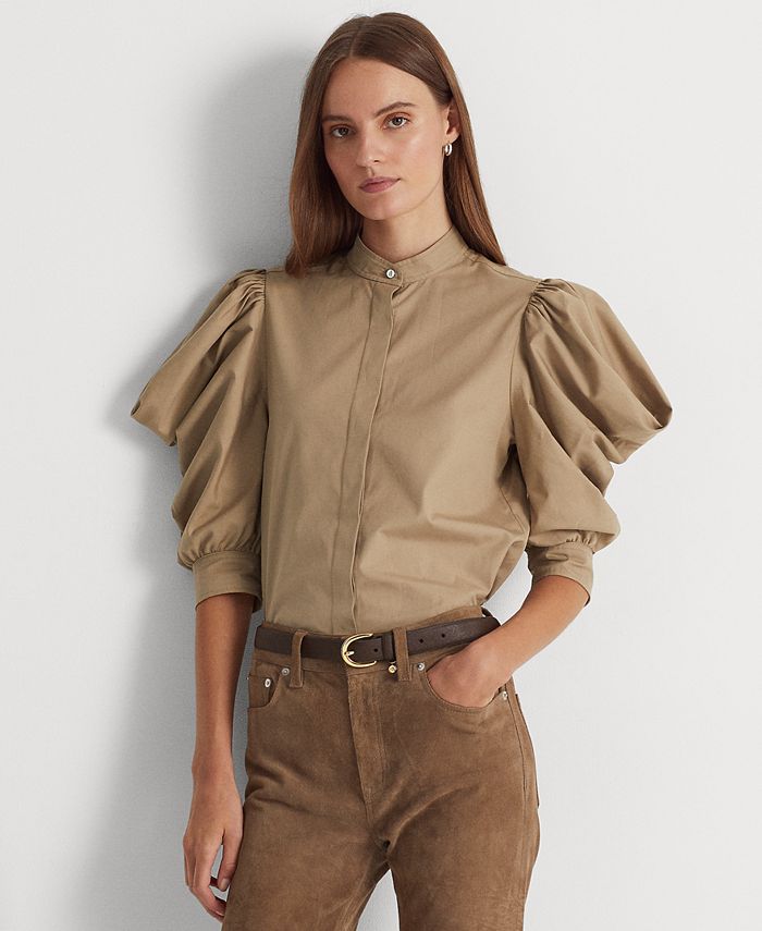 Lauren Ralph Lauren Puff-Sleeve Cotton Broadcloth Shirt - Macy's