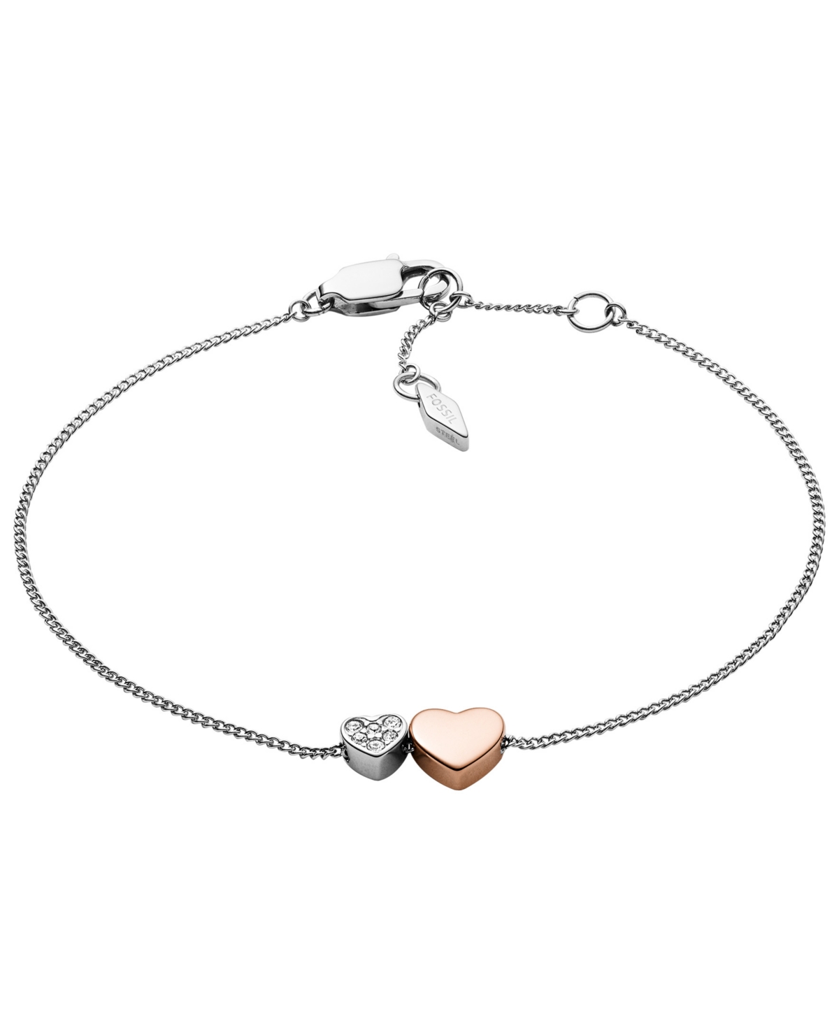 Shop Fossil Sutton Duo Hearts Stainless Steel Bracelet In Silver-tone