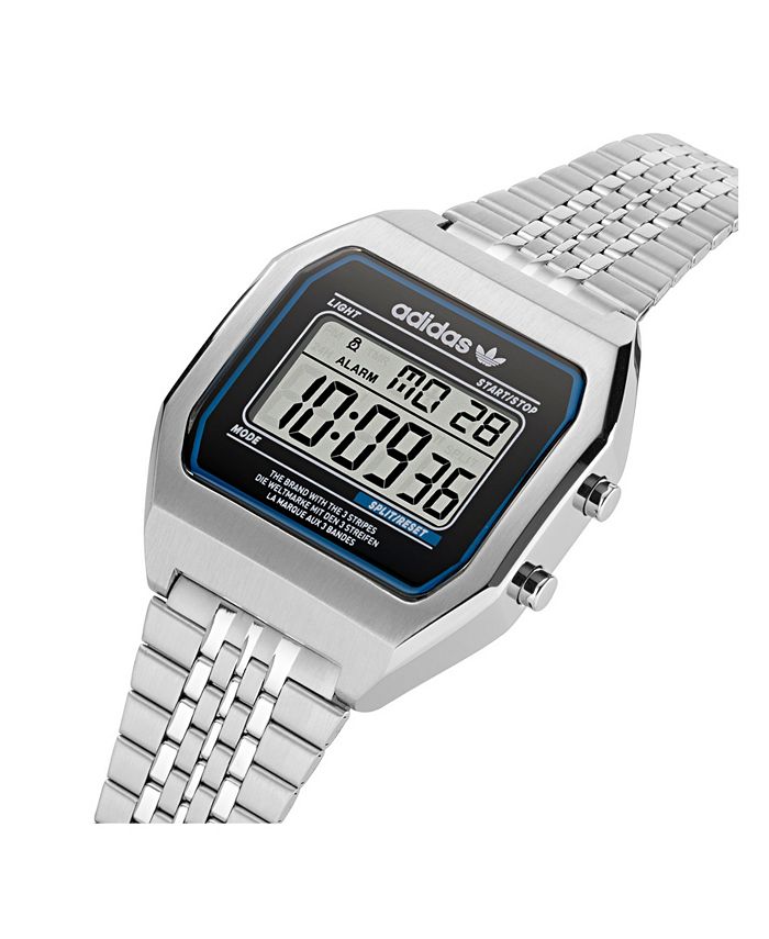 adidas Unisex Digital Two Silver-Tone Stainless Steel Bracelet Watch 36mm -  Macy's