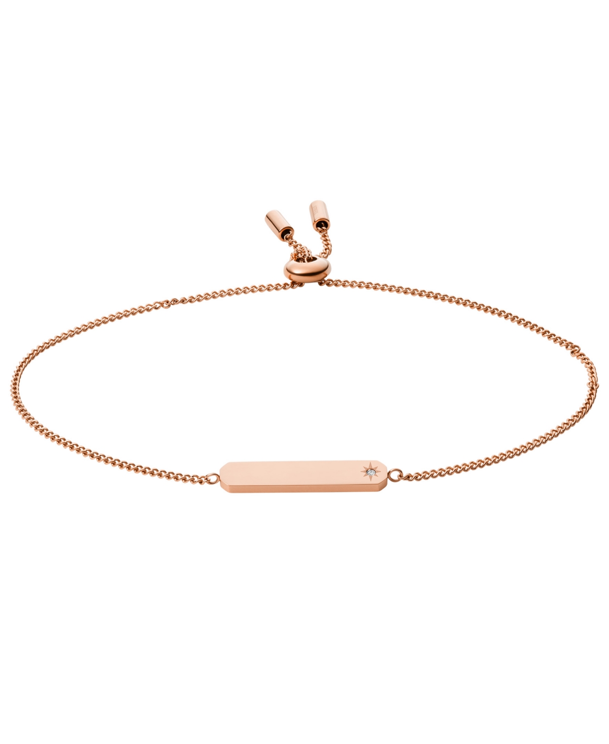 Shop Fossil Lane Stainless Steel Bar Chain Bracelet In Rose Gold-tone