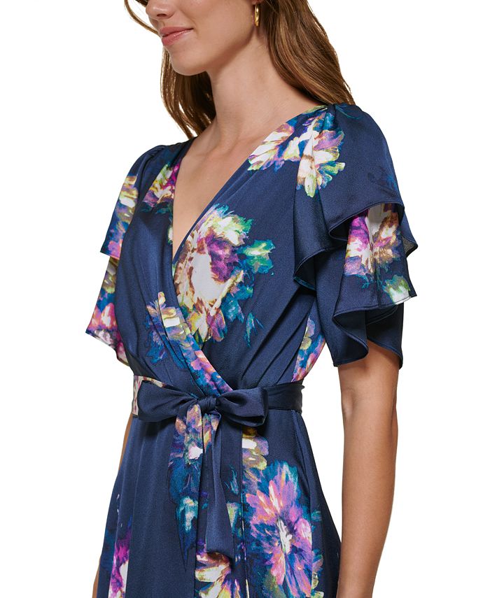 DKNY Women's Floral Print Wrap Dress Pink Size 14