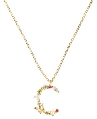 Girls Crew Flutterfly Stone Initial Necklace - Gold-Plated- C 68$