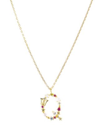 Girls Crew Flutterfly Stone Initial Necklace - Gold-Plated- Q