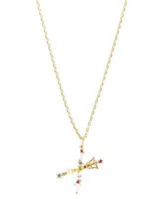 Girls Crew Flutterfly Stone Initial Necklace - Gold-Plated- X