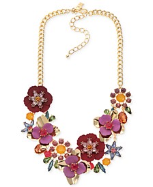 Gold-Tone Multicolor Stone Flower Statement Necklace, 17" + 3" extender, Created for Macy's