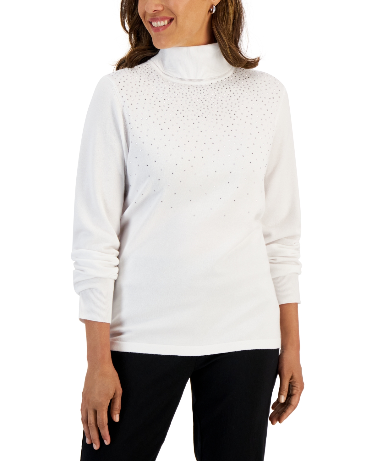 Women's Embellished Turtleneck Sweater, Created for Macy's - Winter White