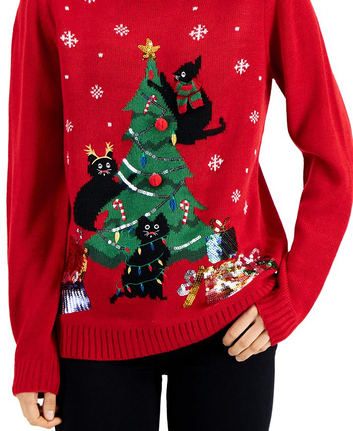 Karen Scott Women's Playtime Cats Embellished Graphic Sweater, Created