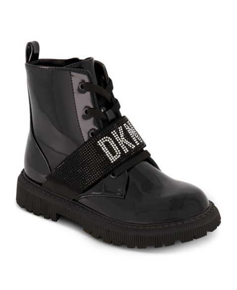 Ботинки DKNY Elastic Logo Strap Moto Boots для девочек, цвет: Чёрный