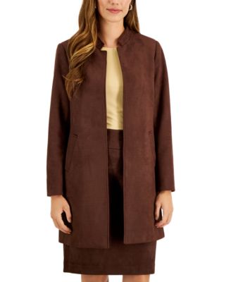 Tahari ASL Women s Long Faux Suede Topper Jacket Macy s