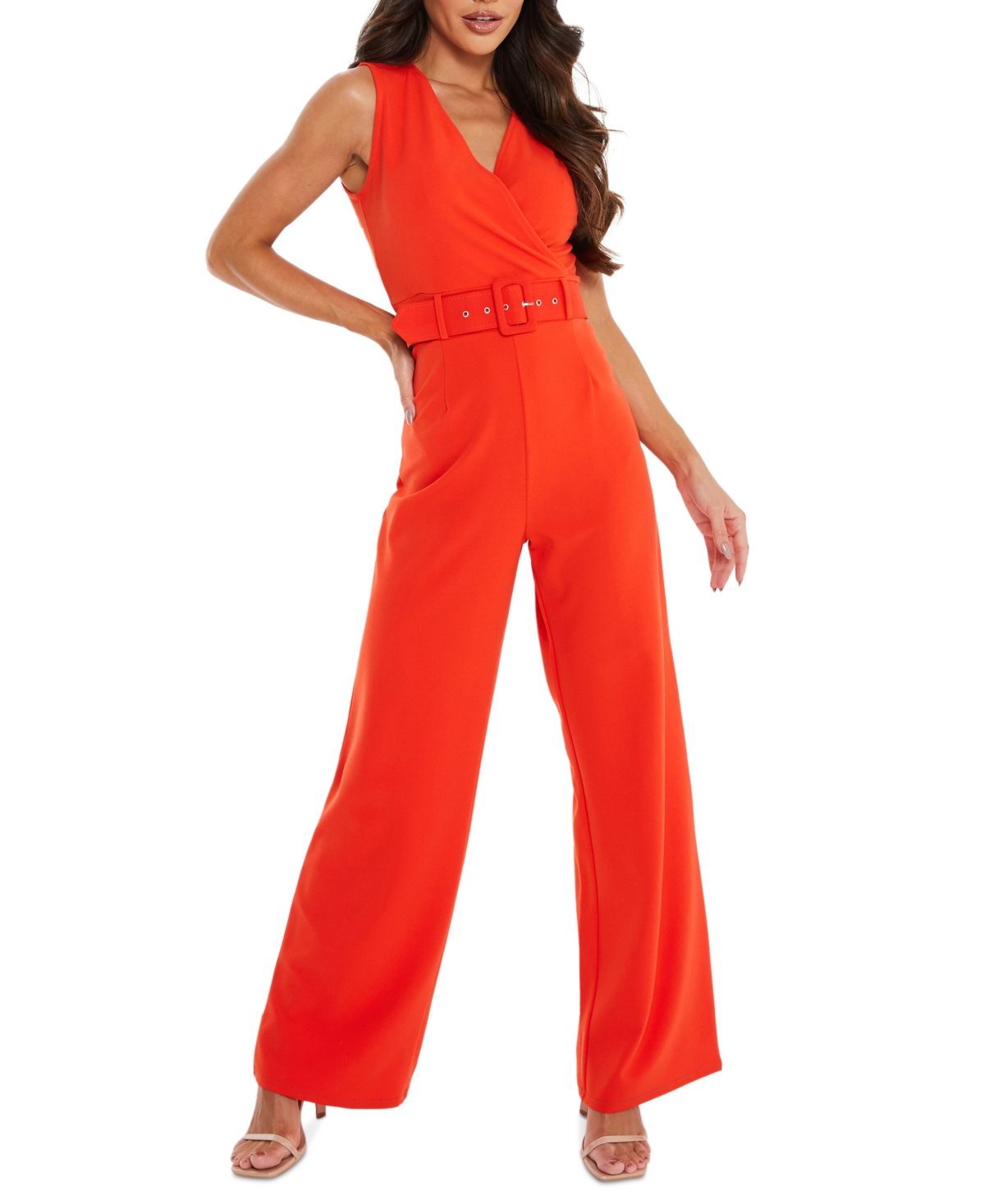 Quiz Scuba Crepe Belted Jumpsuit In Orange | ModeSens