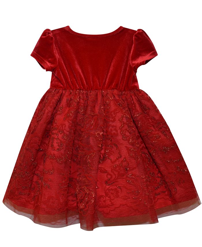 Blueberi Boulevard Baby Girls FitandFlare Velvet Flocked Lace Dress