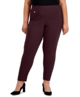 Alfani Plus Size Tummy-Control Pull-On Skinny Pants, Created for Macy's - Rich Malbec