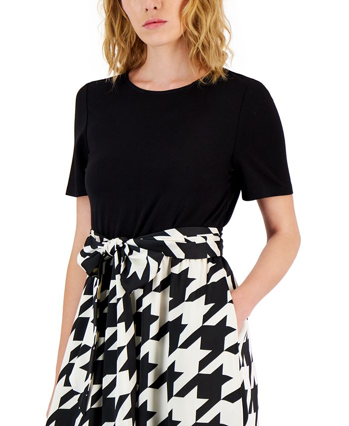 Anne Klein Women's MixedMedia Houndstooth Midi Dress Macy's