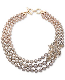 Gold-Tone Imitation Pearl & Crystal Flower 17" Torsade Necklace