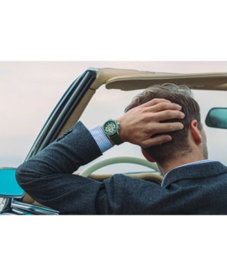 Men's Swiss Automatic Chronograph Freelancer Green Leather Strap Watch 43.5mm