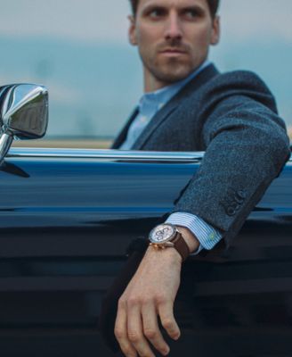 Men's Swiss Automatic Chronograph Freelancer Brown Leather Strap Watch 43.5mm