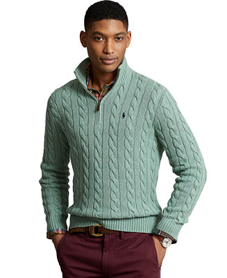Polo Ralph Lauren Men's Cable-Knit Cotton Quarter-Zip Sweater - Macy's