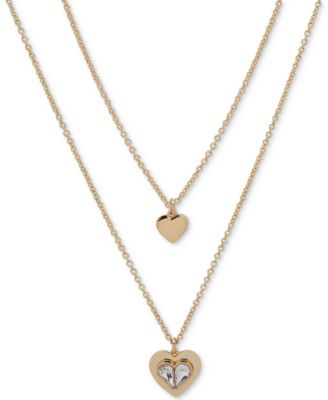 DKNY - Gold-Tone Crystal Heart Layered Pendant Necklace, 16" + 3" extender