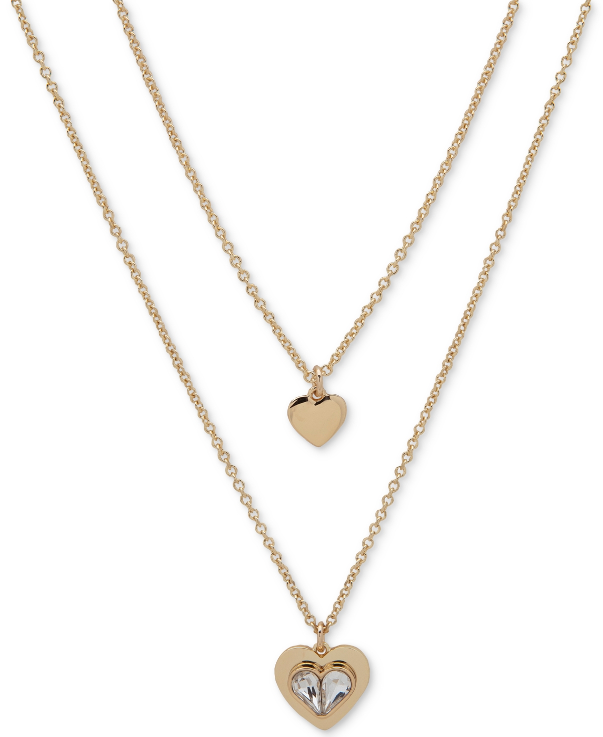 Gold-Tone Crystal Heart Layered Pendant Necklace, 16" + 3" extender - Gold