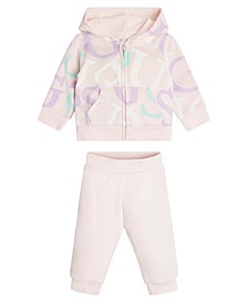 Baby Girls Allover Print French Terry Hooded Jacket and Jogger Set, 2 Piece
