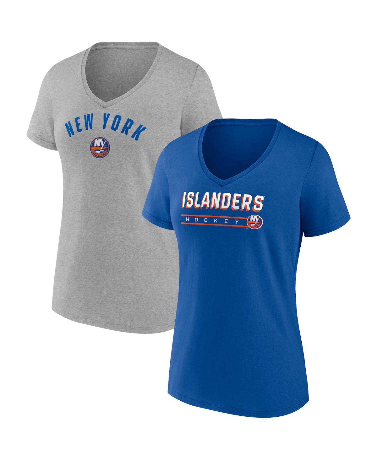 Fanatics Branded Royal/heathered Gray New York Islanders 2-pack V-neck T-shirt Set In Royal,heathered Gray
