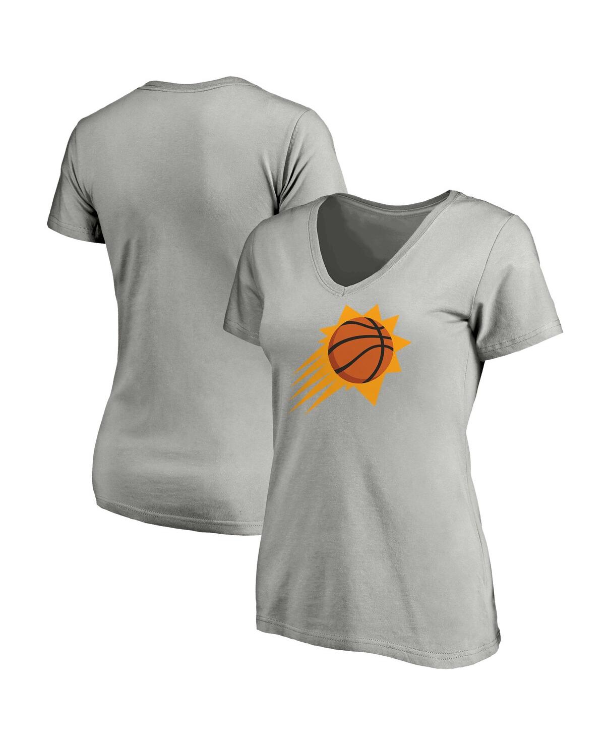 Shop Fanatics Women's  Gray Phoenix Suns Primary Logo Team V-neck T-shirt