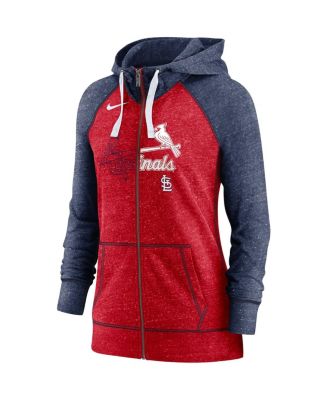 Women's Heathered Red and Heathered Navy St. Louis Cardinals Split Wordmark Gym Vintage Raglan Slub Full-Zip Hoodie