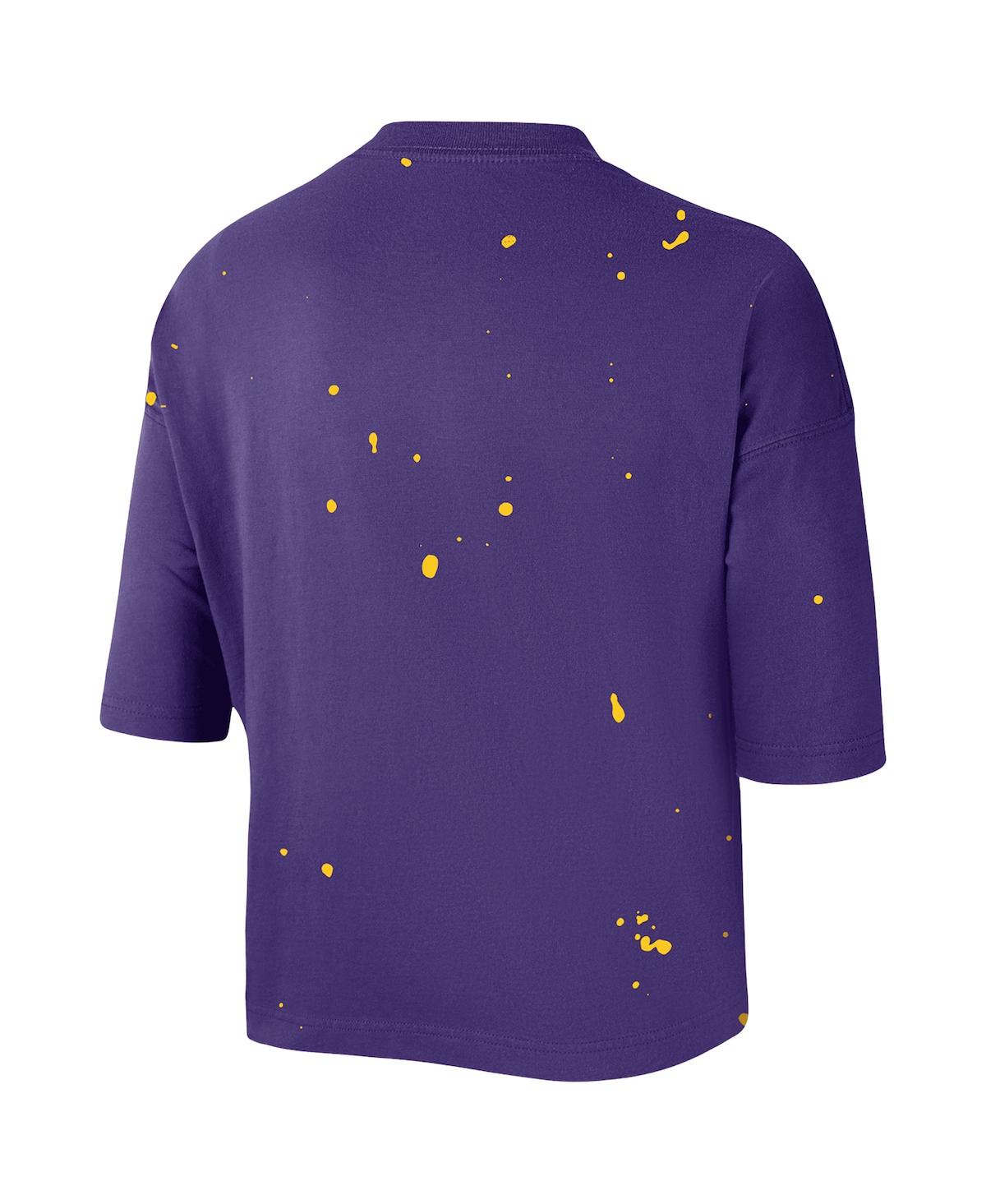 Shop Nike Women's  Purple Los Angeles Lakers Courtside Splatter Cropped T-shirt