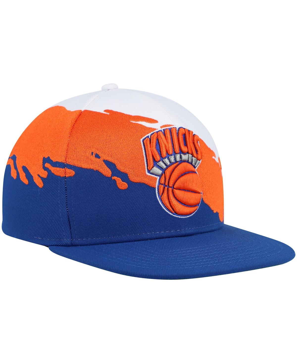 Mitchell & Ness Men's  White, Blue New York Knicks Hardwood Classics Paintbrush Snapback Hat In White,blue