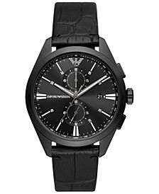 Men's Chronograph Black Leather Strap Watch 43mm