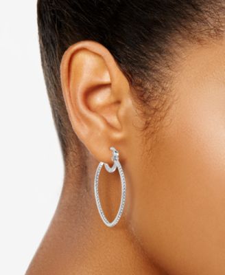 Platinum Over Sterling Silver Earrings, Crystal Inside Out Teardrop Hoop Earrings