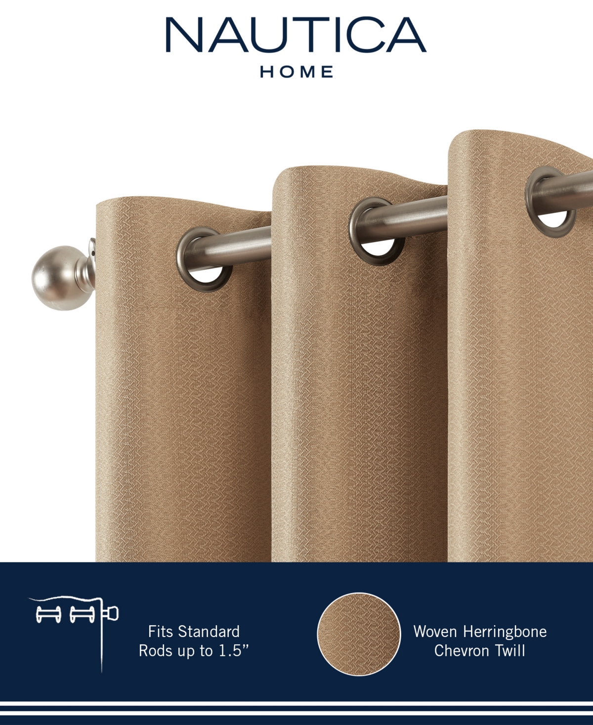 Nautica Milton Thermal Woven Room Darkening Grommet Window Curtain Panel Set,