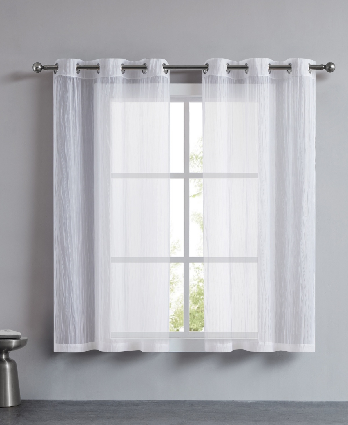 Marnie Crushed Solid Sheer Voile Grommet Window Curtain Panel Set, 38" x 63" - Light Gray