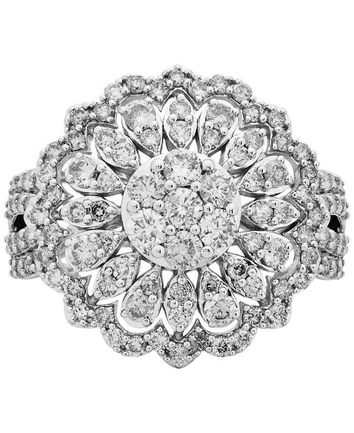 Macy's Diamond Flower Cluster Ring (2 ct. t.w.) in 10k White Gold Macy's