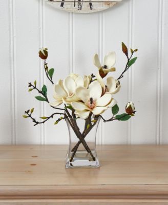 Nearly Natural Magnolia Arrangement With Vase - Macy's