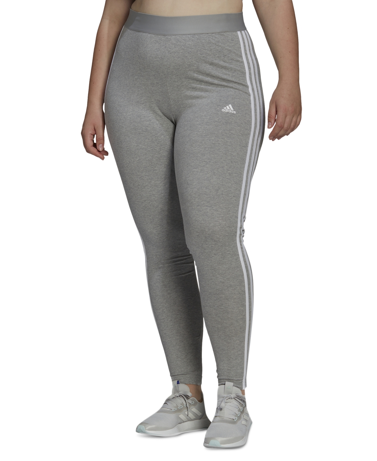 Adidas Originals Women's Essentials 3-stripe Full Length Cotton Leggings, Xs-4x In Medium Grey Heather,white