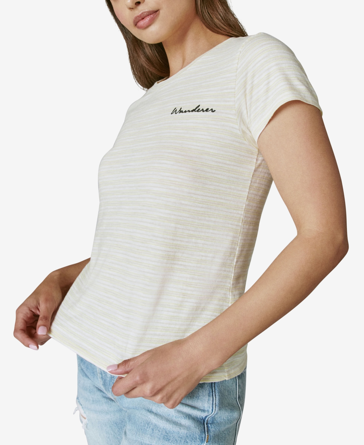 Lucky Brand Embroidered Striped Cotton T-Shirt