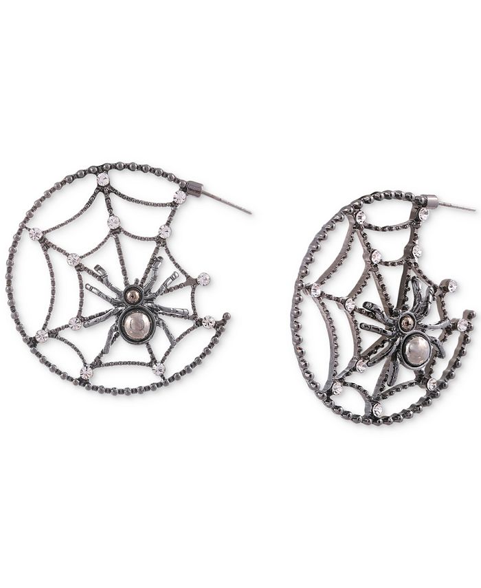 Charter Club Hematite Tone Medium Pav Spider Web Hoop Earrings