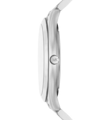 Men's Slim Runway Three-Hand Silver-Tone Stainless Steel Bracelet Watch 44mm and Luggage Saffiano Leather Wallet Set