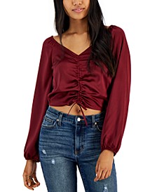 Juniors' Ruched-Front Satin Top