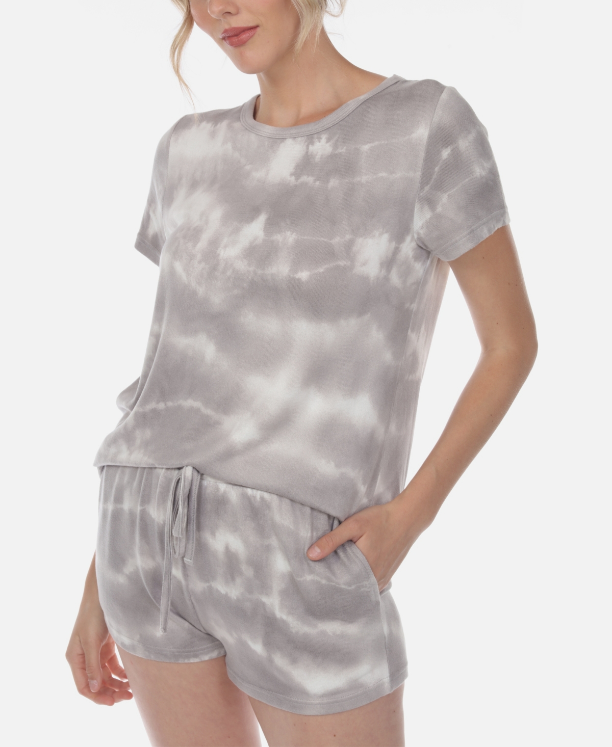 White Mark Women's 2 Piece Top Shorts Lounge Set In Gray,yellow