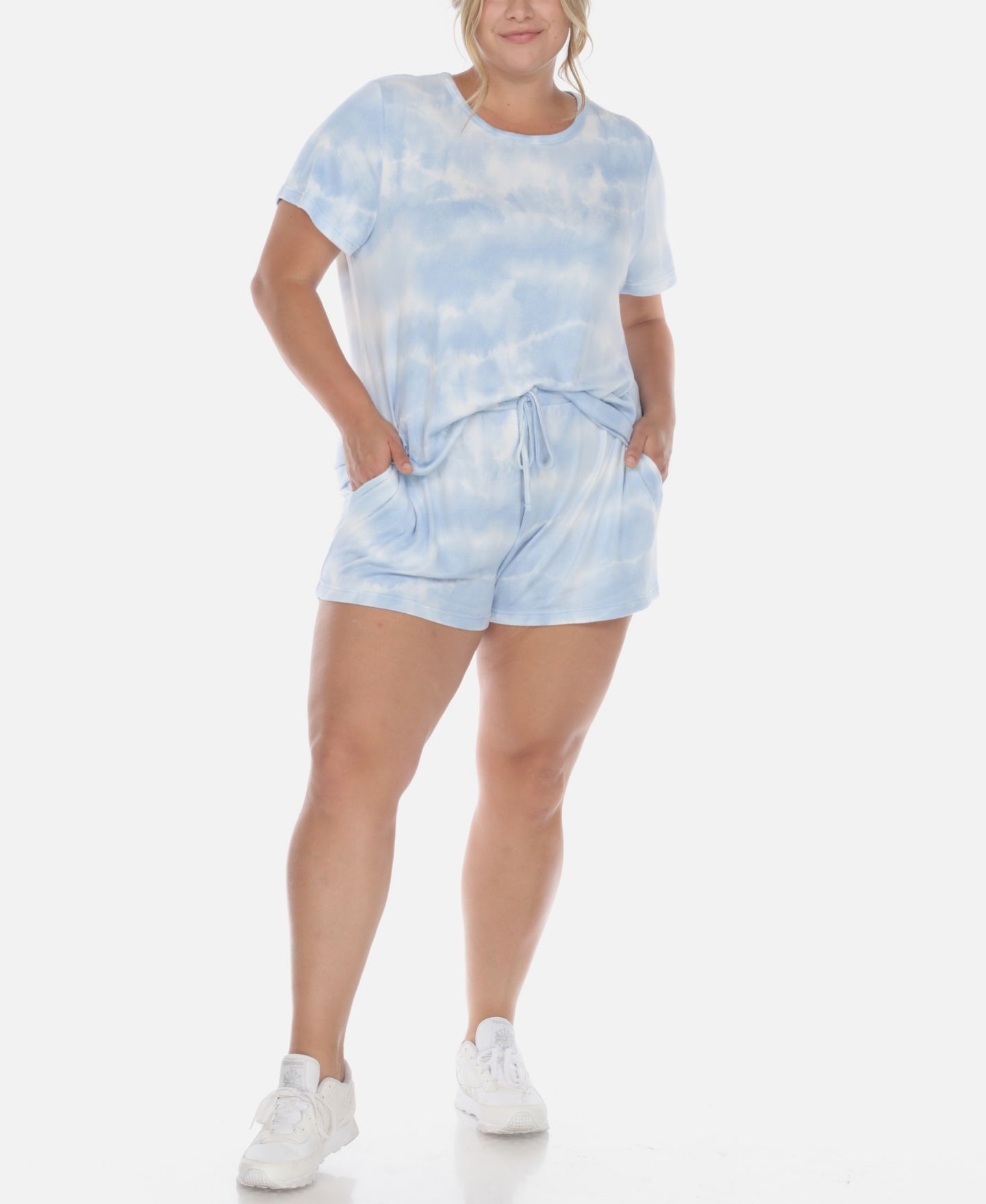Женские шорты White Mark Plus Size 2 Piece Top Shorts Lounge Set, цвет: Синий — фото 3