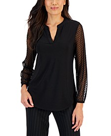 Women's Dotted Sheer-Sleeve Top