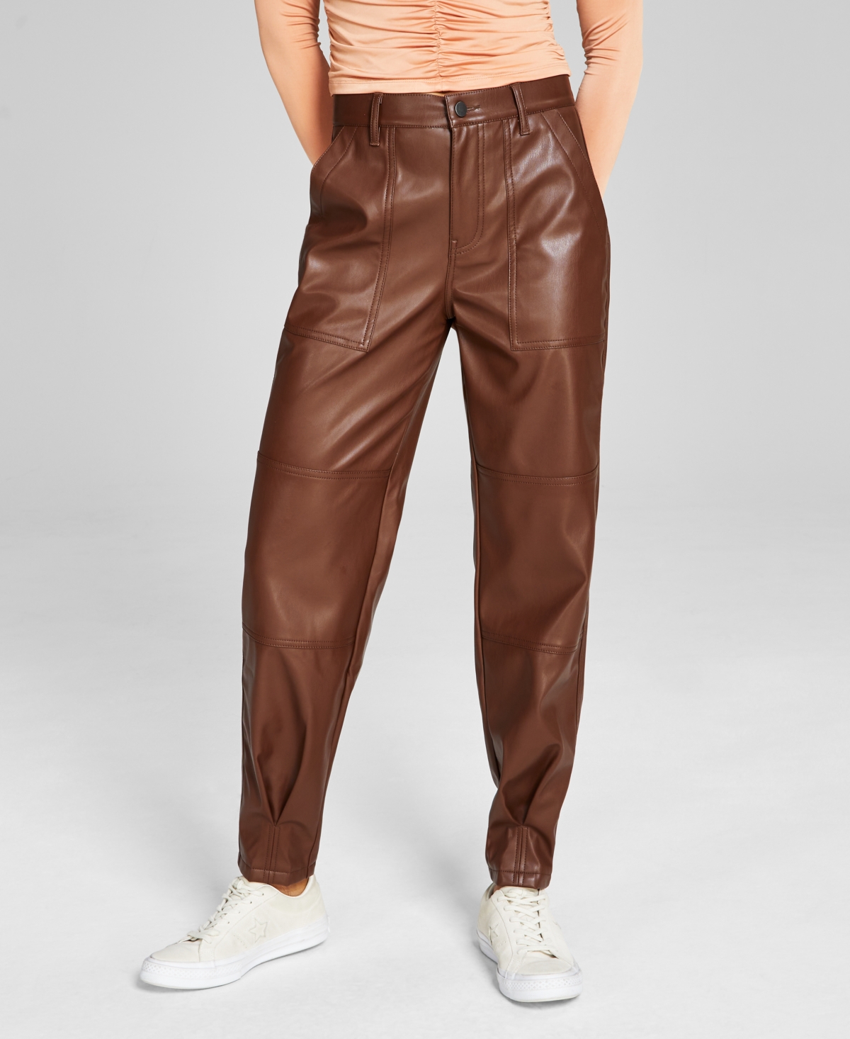  And Now This Women's Tapered Faux-Leather Utility Pants