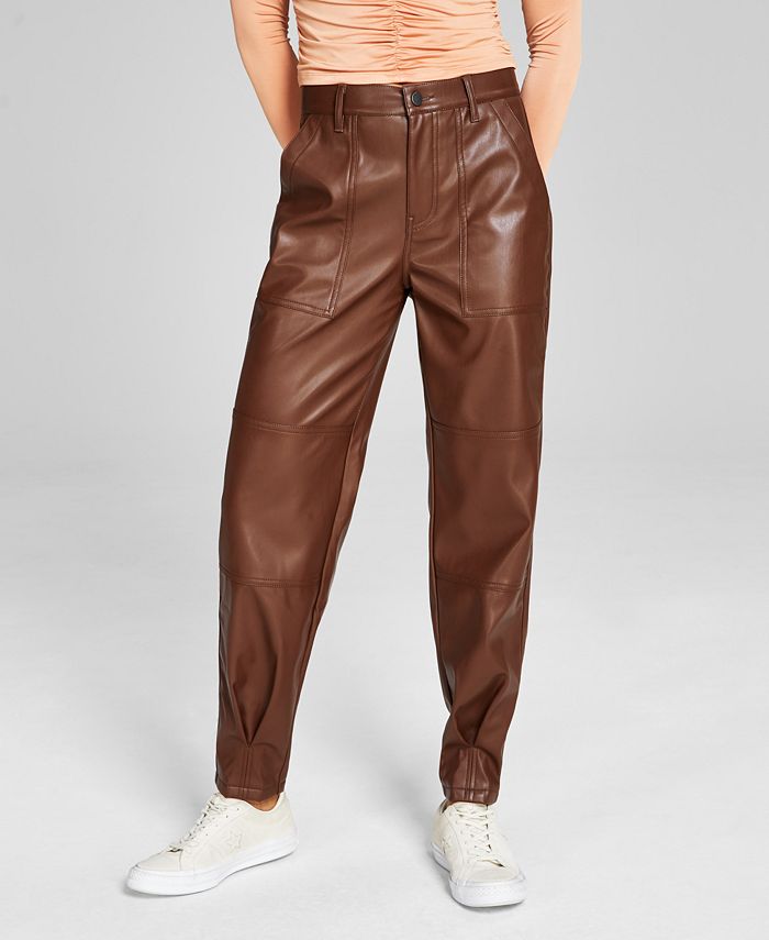DKNY Jeans Ladies Faux Leather Jogger Brown S / Small