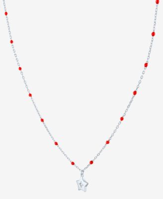 Diamond Accent Star Enamel Bead 18" Pendant Necklace in Sterling Silver or 14k Gold-Plated Sterling Silver