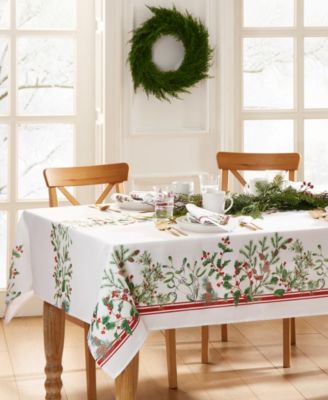 Winter Holiday Berry Fabric Tablecloth, 144" x 60"
