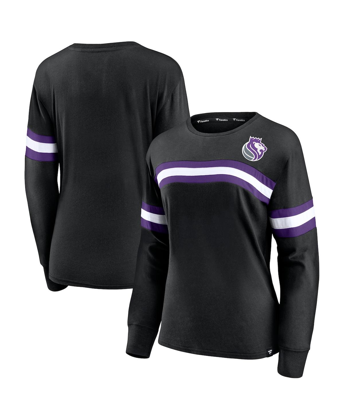 Women's Fanatics Purple Sacramento Kings Block Party Chest Logo Striped Long Sleeve T-shirt - Purple