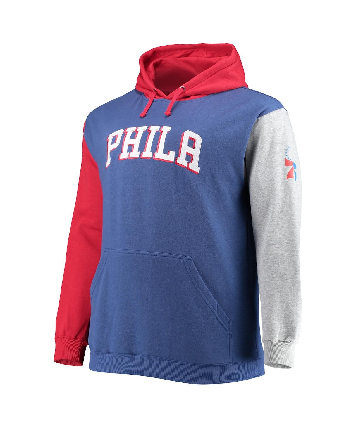 Fanatics Men's  Royal, Red Philadelphia 76ers Big And Tall Double Contrast Pullover Hoodie In Royal,red