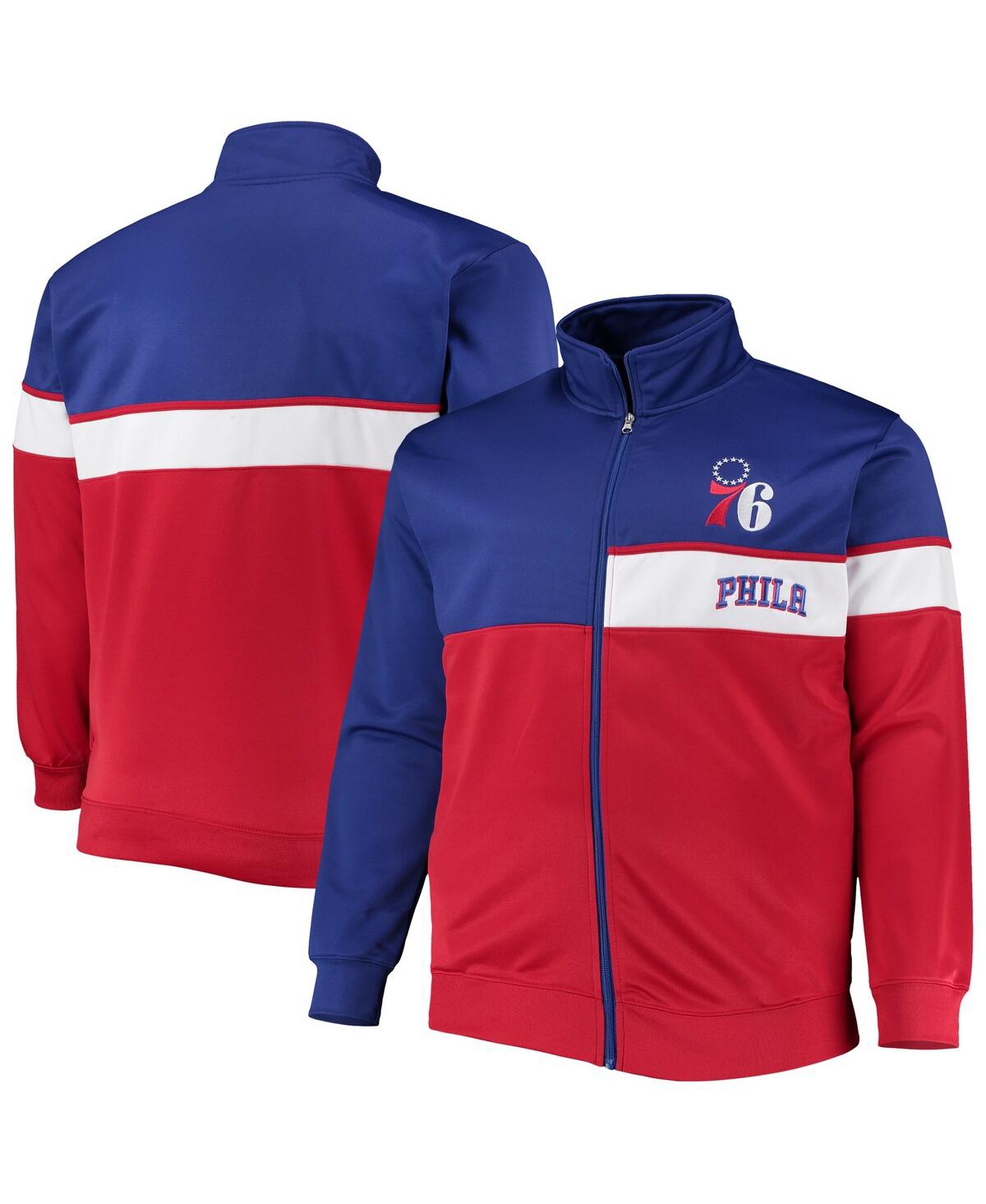 Profile Men's Royal, Red Philadelphia 76ers Big And Tall Pieced Body Full-zip Track Jacket In Royal,red